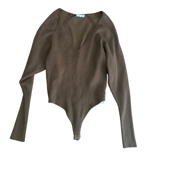Good American Tops - Good American Ribbed Bodysuit Size 2 Espresso Brown Minimalist Clean Essential